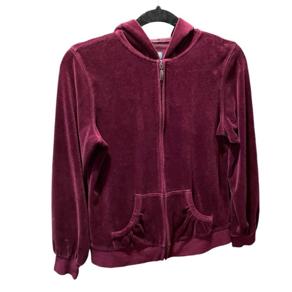 Velour Zip-Up‎ Hoodie in Burgundy